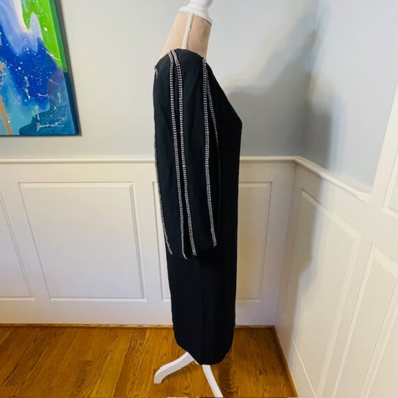 William Travilla Vintage Crystal Rhinestone Studded Crepe Cocktail Dress XS/S - Picture 5 of 8